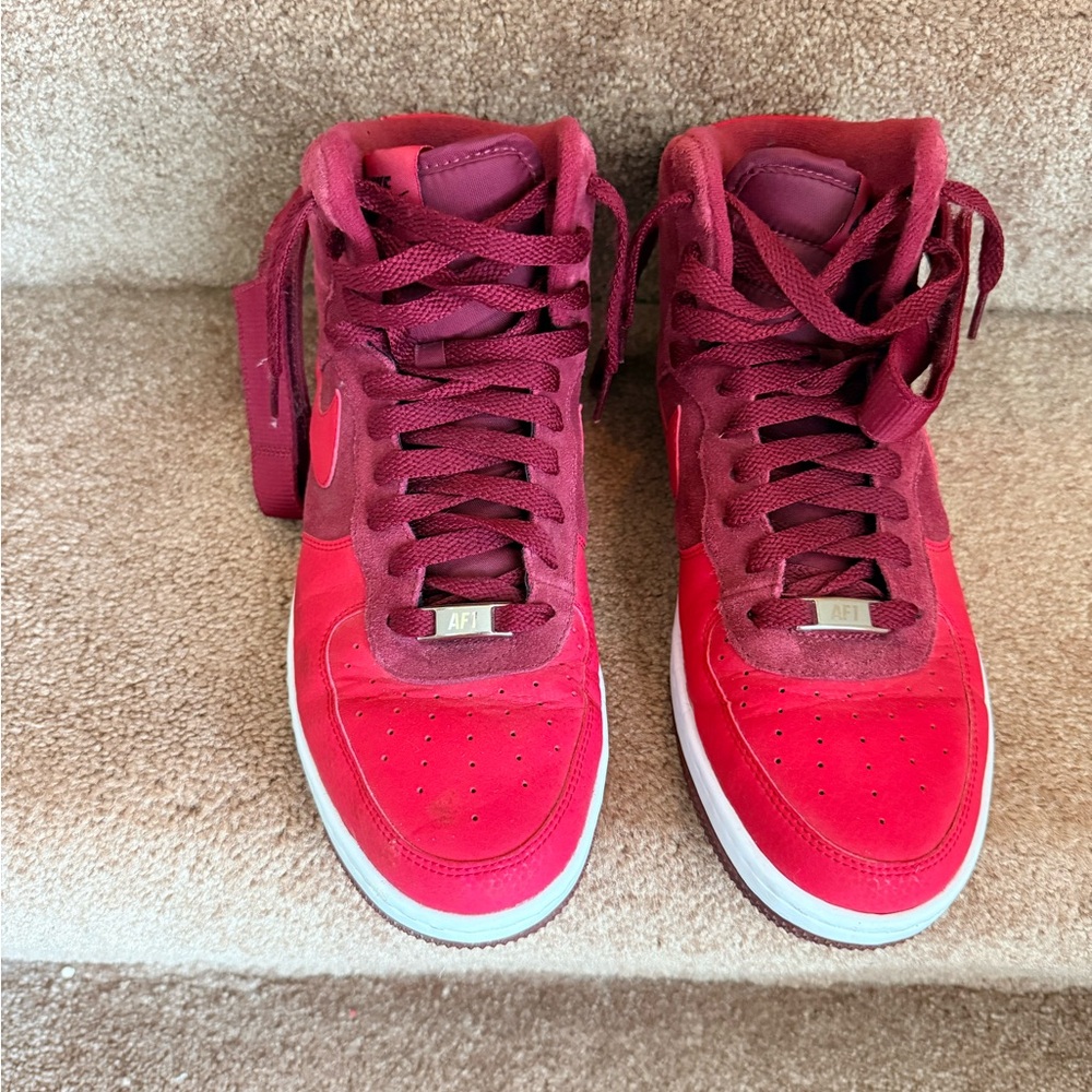 Nike Air Force Women's Burgundy and Pink (reddish) High-Top Sneakers